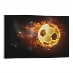 Flaming Soccer Ball Canvas Wall Artwork - Fire Football Sports Room Decoration, Artistic Print Gift for Summer Match Viewing Parties