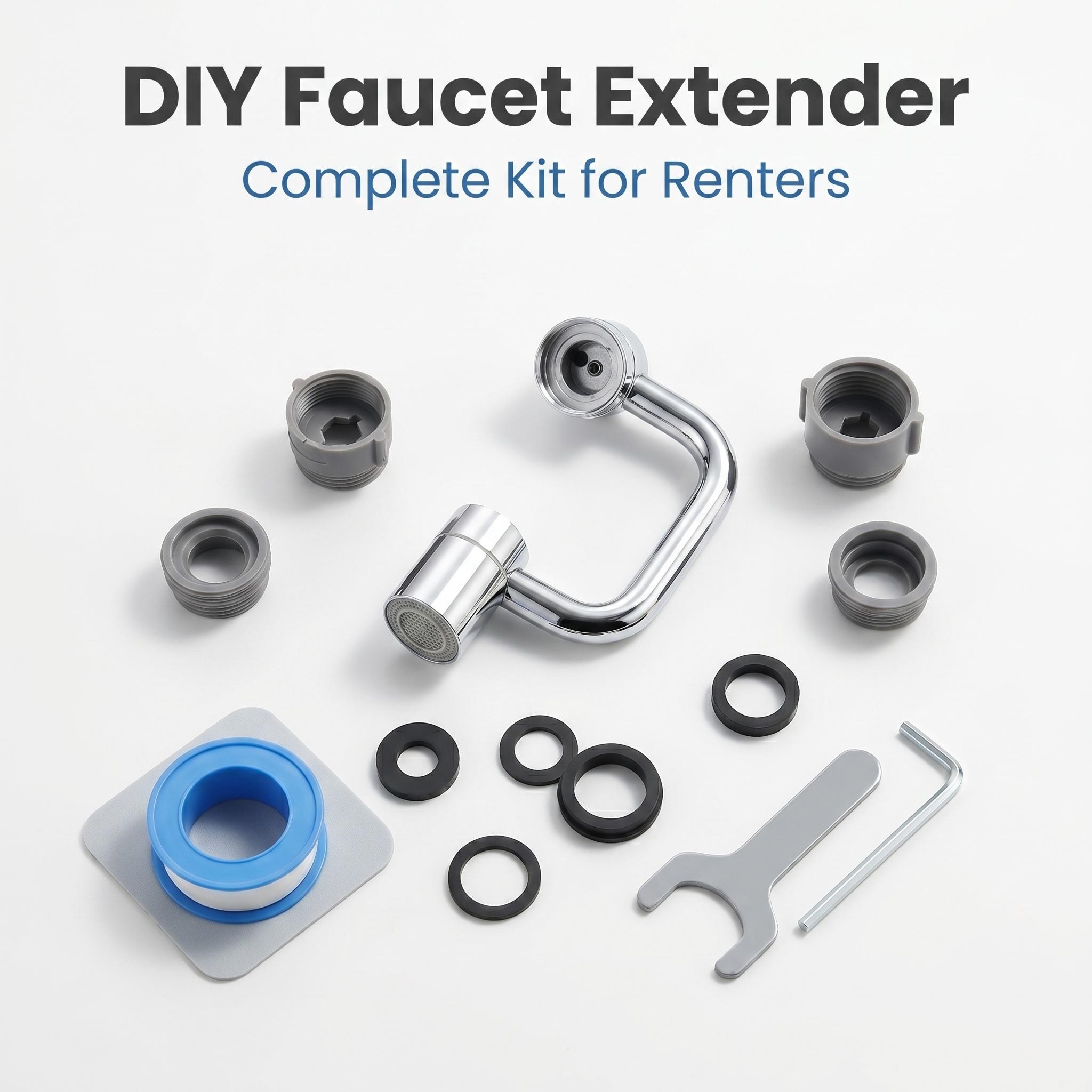 Renters Friendly 1440° Swivel Faucet Extender, No Damage Tool-Free 1-Min Install Faucet Aerator, Fully Removable Dual Mode Anti-Splash Water Saving Faucet Attachment for Apartment Kitchen Bathroom Sink