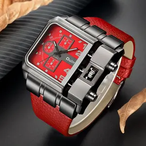 Men's Punk Quartz Watch - Oversized Street Biker Style, Bold & Edgy - Premium Gift Box Set, Black Leather Strap, Square Dial