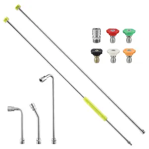 Pressure Washer Extension Wand, 120” pressure washer lance Replacement, Stainless Steel Power Washer Wand with 1/4” QC, Gutter Cleaner Attachment with 30°/90°/120° Curved Rods, 5 Nozzle Tips