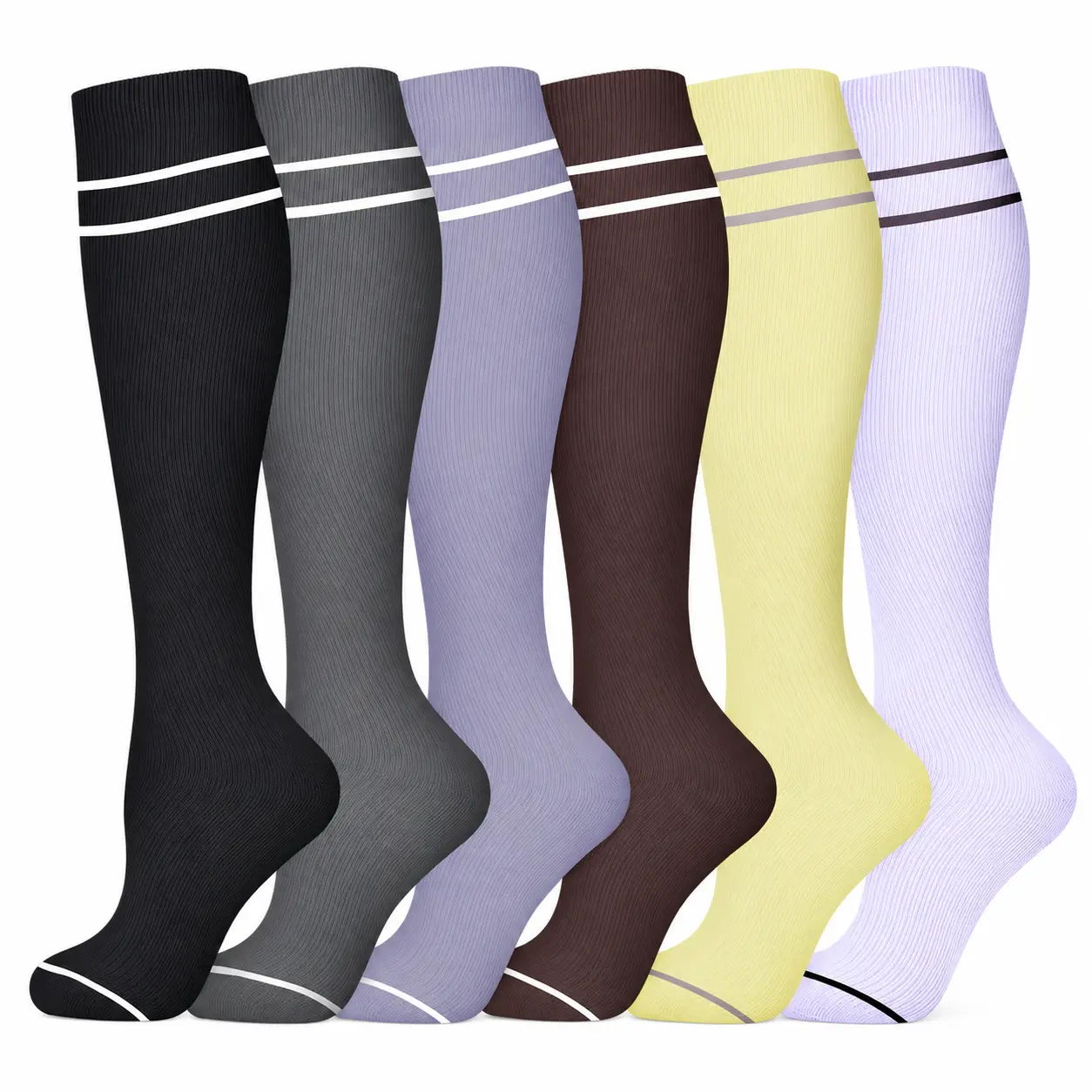 MhzyCaus Compression Socks, 6 Pairs Unisex Mid-Calf Socks for Men & Women, Classic Stretchy Business Styles for Office, Meetings, Commuting, Travel & Everyday Wear， high， sport， knee-high