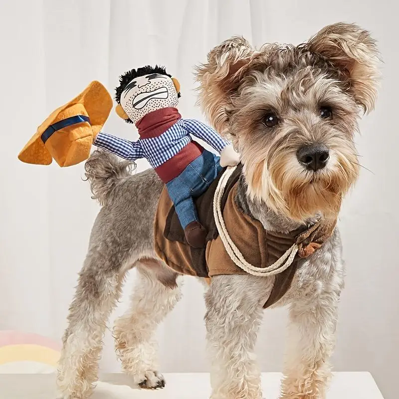 Cat Clothes Dog Clothes, Cartoon Cowboy Horse Riding Design Pet Costume, Funny Riding Vest, Cute Pet Clothes for Small Medium Dogs