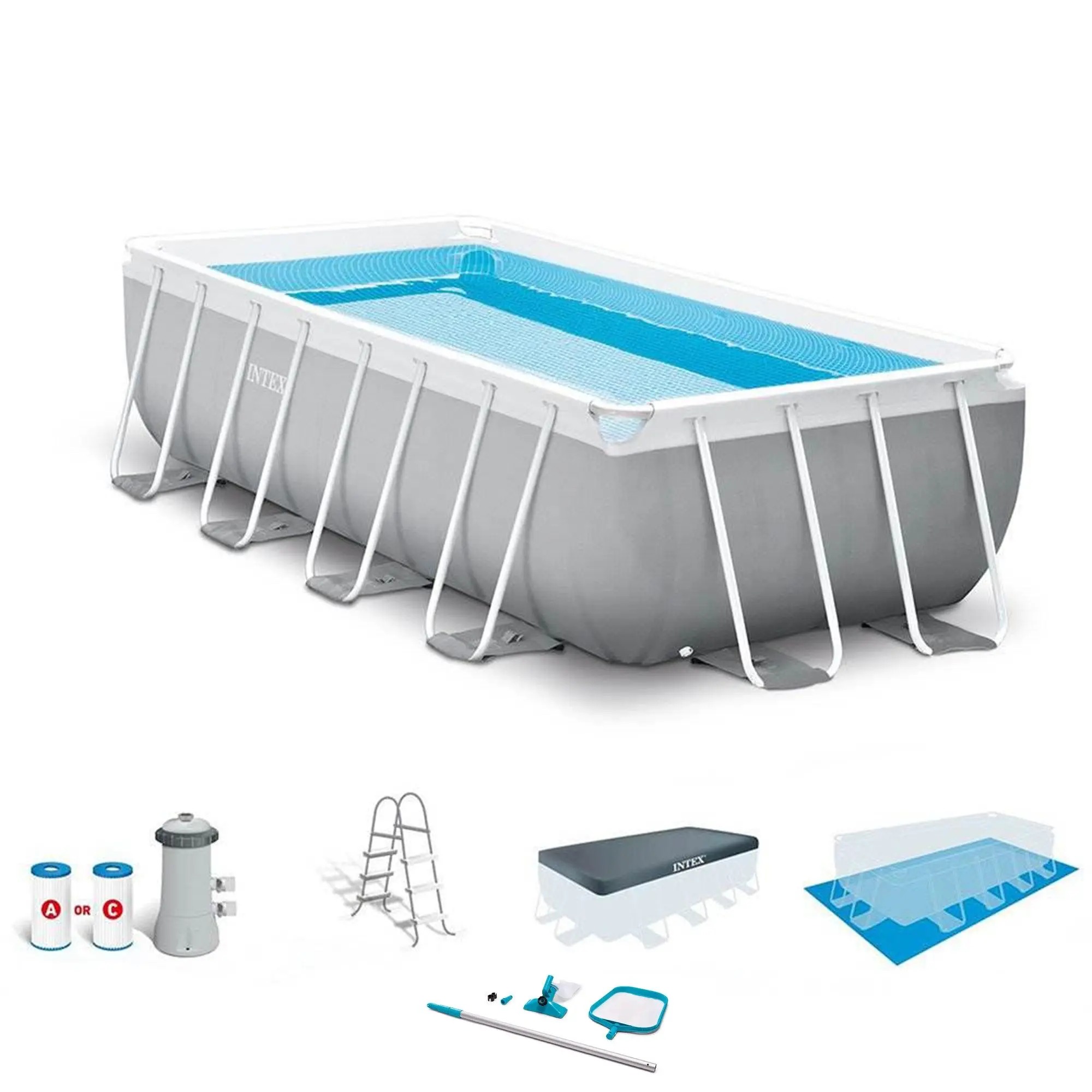 Intex 16ft x 3.5ft Above Ground Rectangular Frame Swimming Pool Set & Skimmer