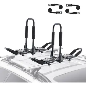 VEVOR Kayak Roof Rack 1 Pair J-Bar, Folding Soft Roof Rack with 4 Pcs Tie Down Straps, Top Mount Tie Down, Carrier for Kayak Surf Board Canoe SUP Ski Board, Mount on Car SUV Truck 2 Kayaks Crossbar