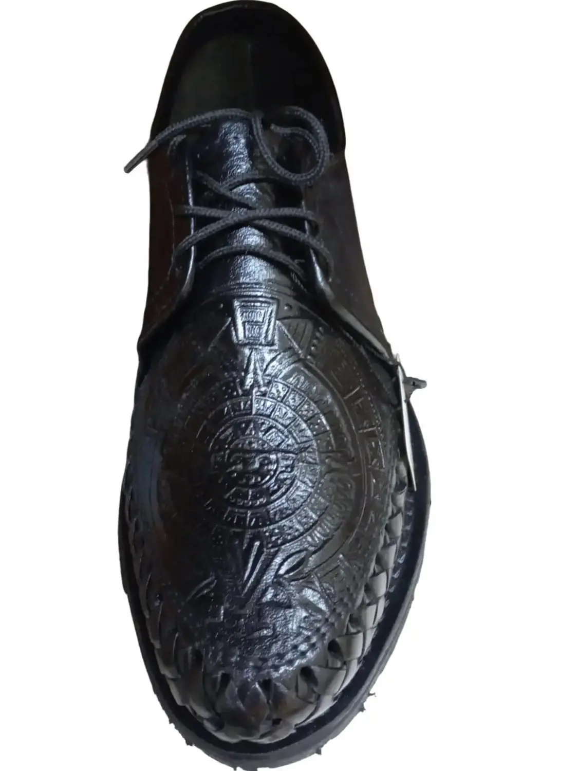 RODEO DURANGO Men's Formal Tan and Black Leather Footwear, Classic Lace-Up Shoes with Aztec Design