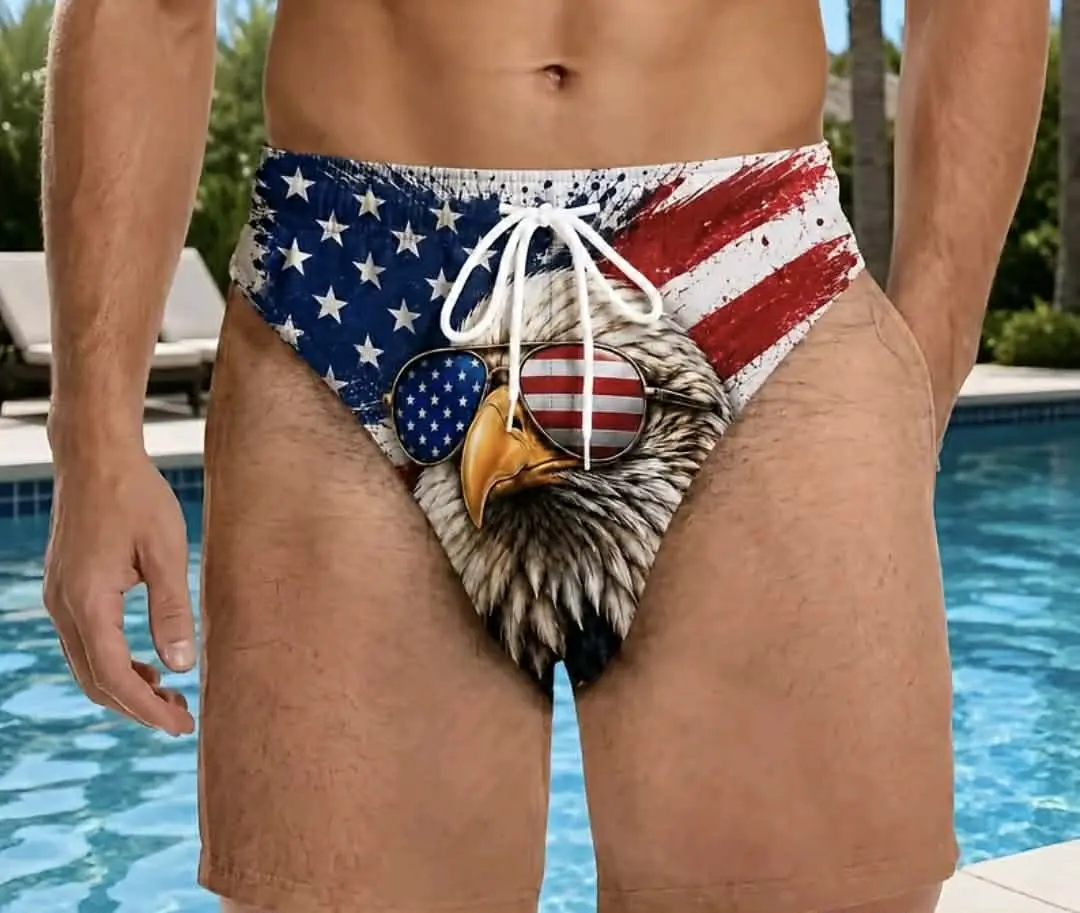 Funny Hairy Body Patriotic USA Flag en Beach Shorts HG Summer