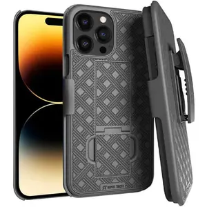 Rome Tech Belt Clip Holster Case for Apple iPhone 15 Pro Max – Rugged Dual-Layer 360° Drop Protection, Non-Slip TPU + PC Armor, Foldable Kickstand, Raised Bezel Screen & Camera Protection, 180° Rotating Belt Clip