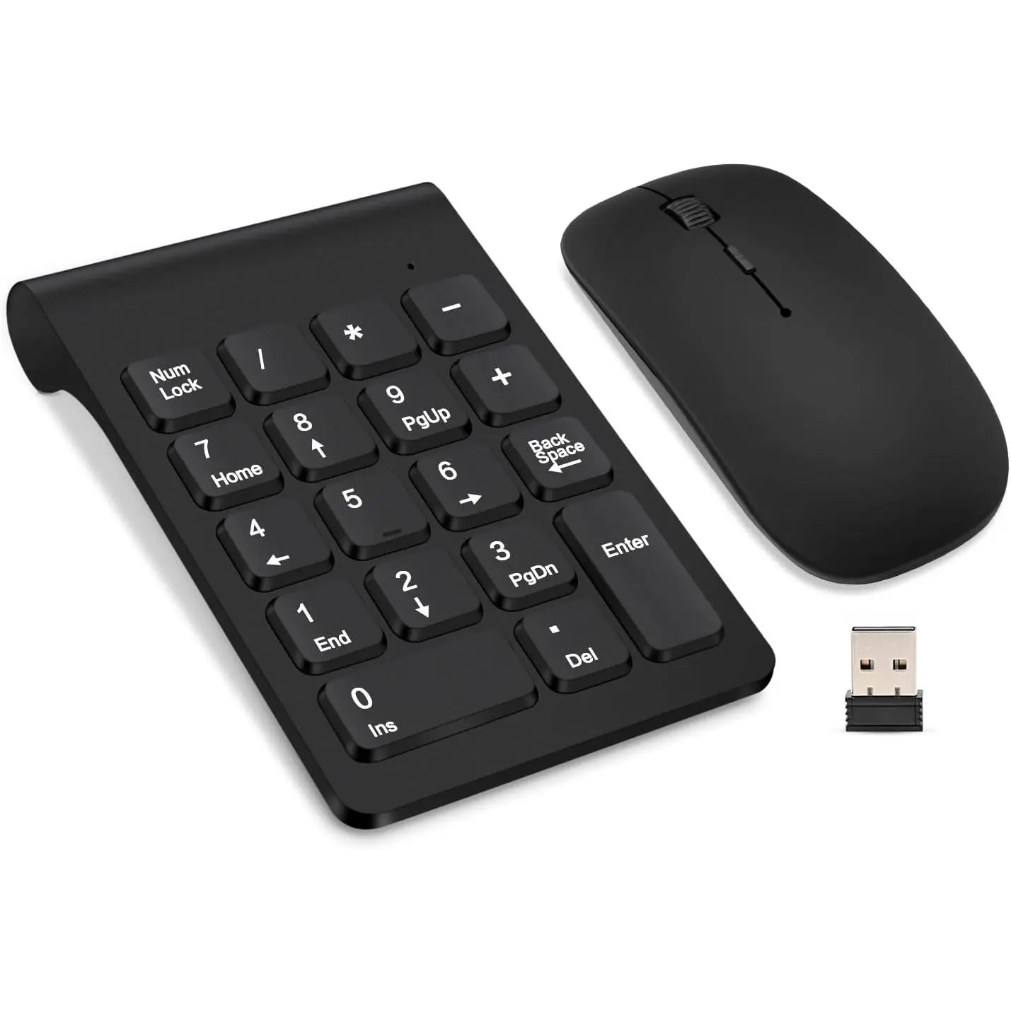 Wireless Numeric Keypad, Mini 2.4G 18 Keys Number Pad, Portable Silent Financial Accounting Numeric Keypad  Extensions with Wireless Mouse for Laptop, PC, Desktop, Notebook(Black)