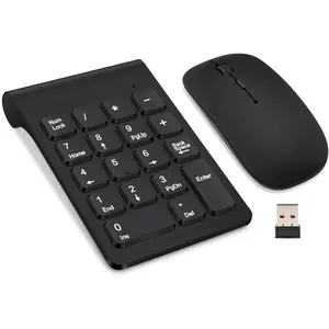 Wireless Numeric Keypad, Mini 2.4G 18 Keys Number Pad, Portable Silent Financial Accounting Numeric Keypad  Extensions with Wireless Mouse for Laptop, PC, Desktop, Notebook(Black)