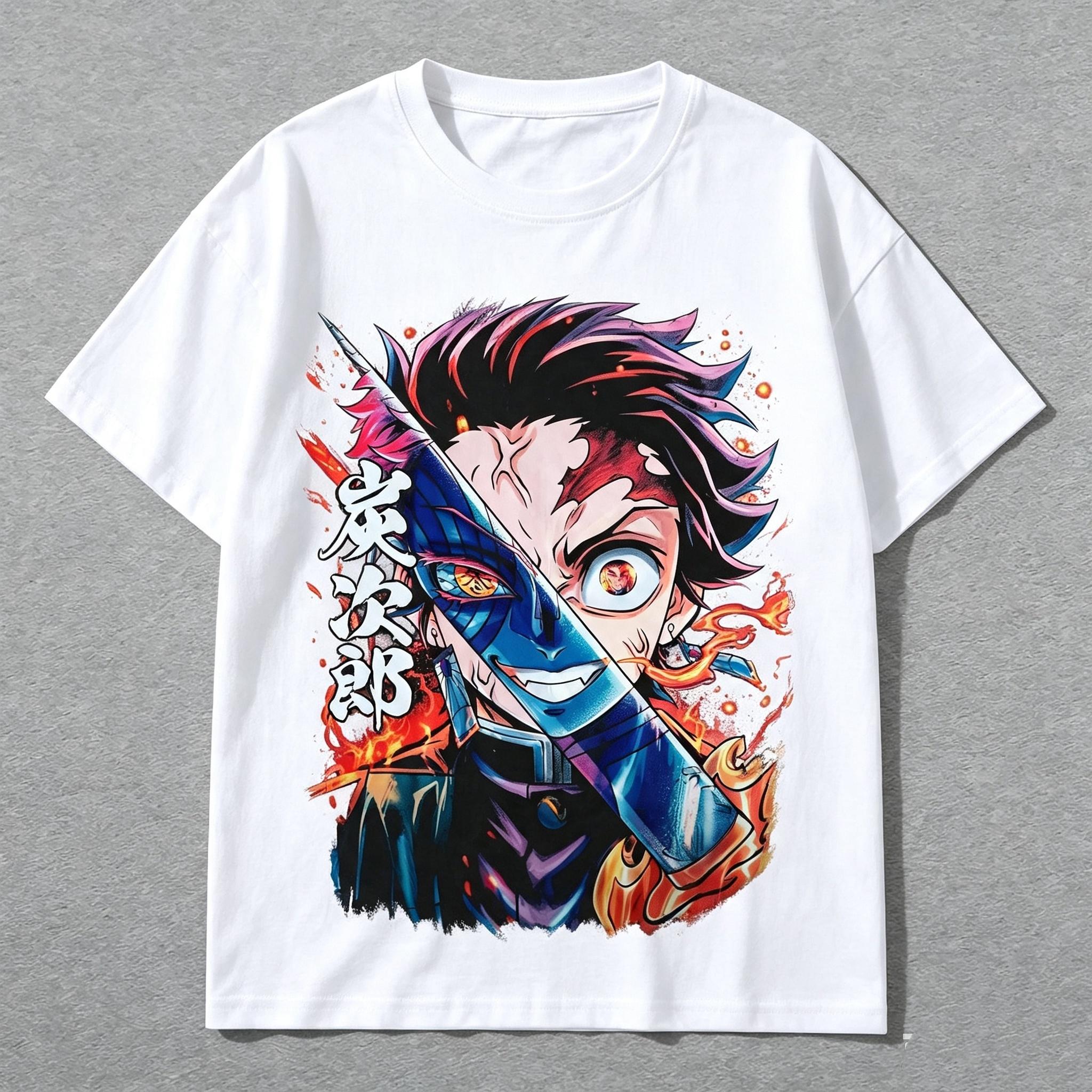 Retro Limited Vintage Kamado Tanjiro Demon Slayer Unisex Oversize Anime Manga Tshirt Short Sleeve Crew Neck Summer Streetwear Gift For Anime Fan