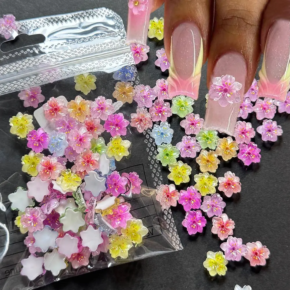 20/50Pcs 3D Mixed Gradient Flowers Nail Art Charms 10*10MM Faint Color Cherry Blossom Nail Jewelry Colorful Petal Nail Decoratio