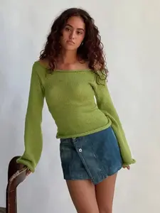 Women Fashionable Off Shoulder Loose Knit Sweater 2026 Casual Plain Roll Edge Pullover Fall Winter Comfortable Ladies Top Knitwear