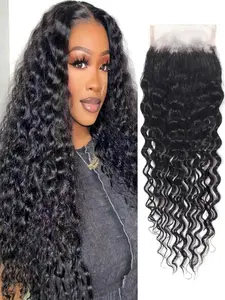4x4 HD Lace Closure Human Hair Deep Wave Closure Free Part 100% Unprocessed Brazilian Virgin Human Hair Extensions Pre Plucked 150% Density Natural Black