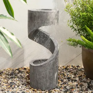 Glitzhome 31.25"H Polyresin Spiral Shaped Outdoor Fountain with Pump and LED Light (KD)