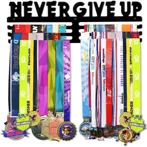 Wall Mount Steel Medal Hanger Holder Display Rack Holds Over 60 Sports Medals Medal Hook Storage Organizer with Easy Hanging Bars Black
