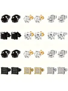 12 pairs of stainless steel earrings set, fashionable CZ earrings, gothic earrings