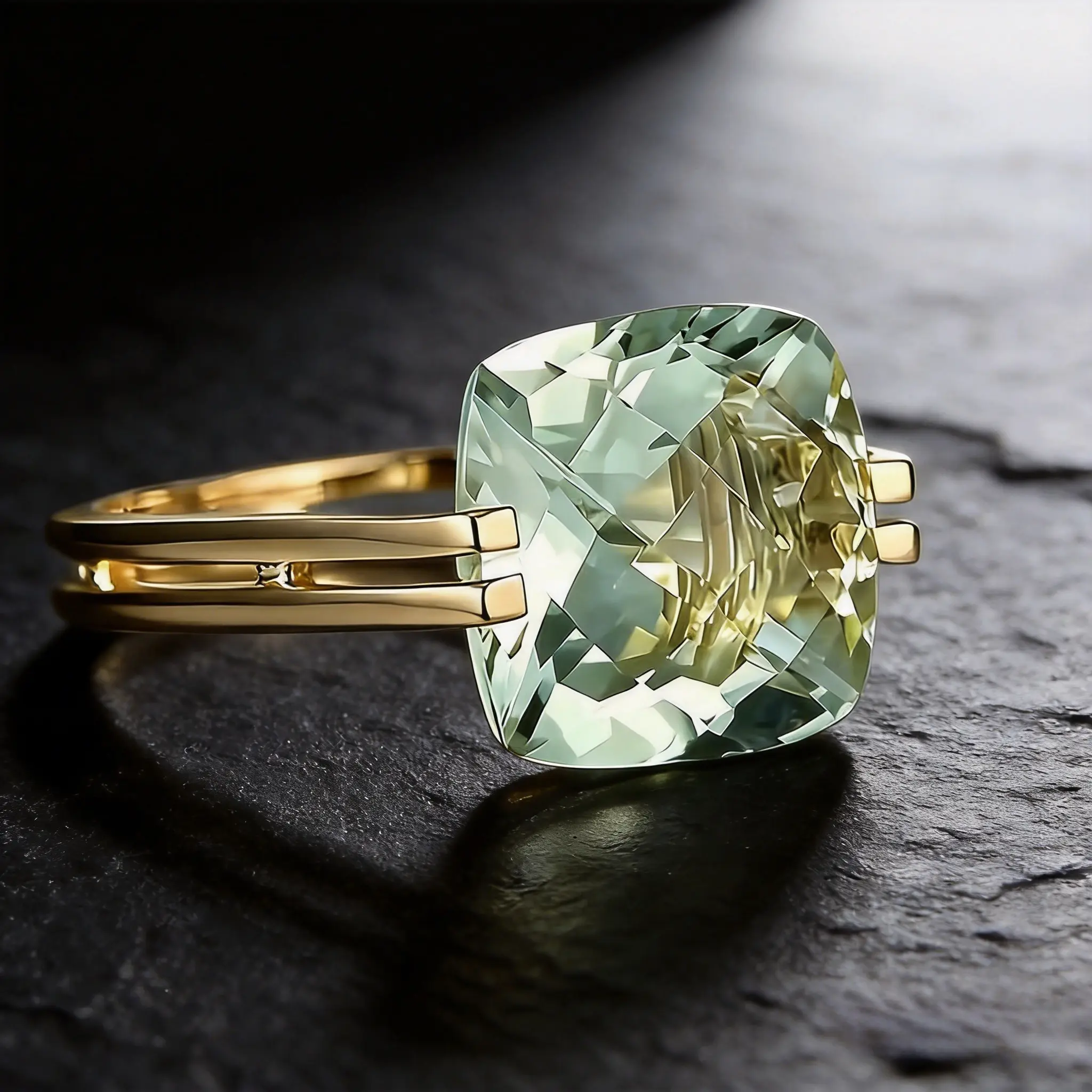Elegant pillow cut green synthetic zircon ring, suitable for women's classic engagement commitment ring, luxurious cocktail party statement jewelry - perfect Valentine's Day birthday daily wear gift