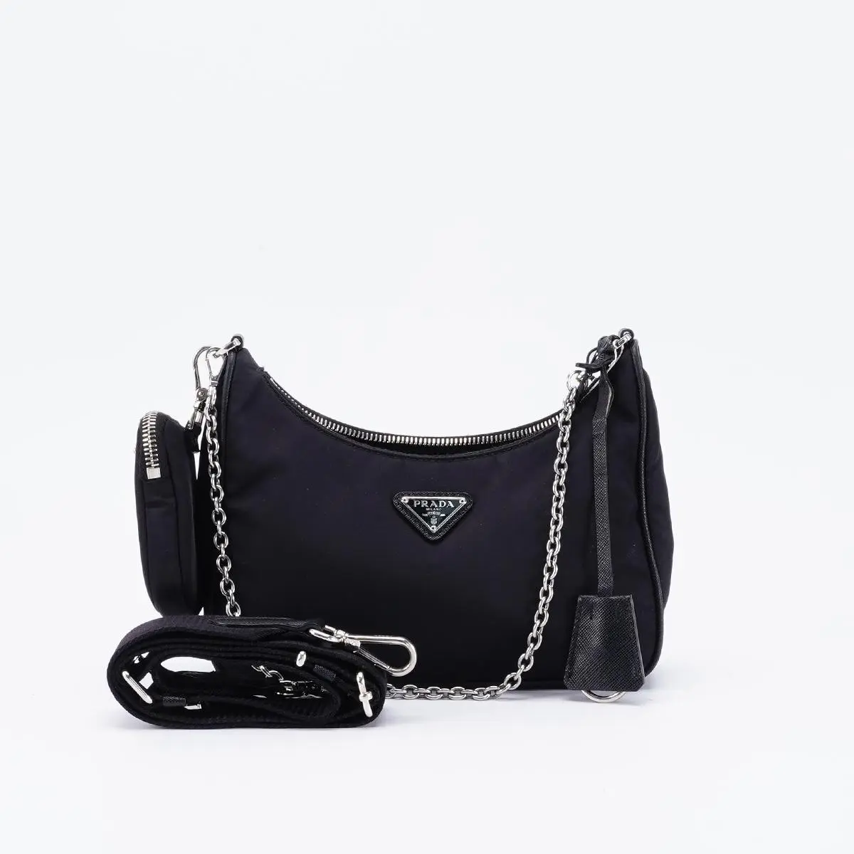 Pre-owned PRADA nylon Crossbody bags Re Multi Pouch Hobo Black Crossbody Bag BGP232279