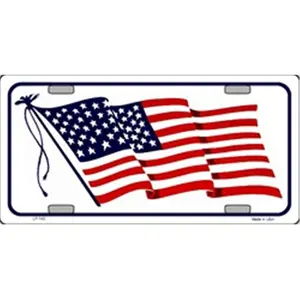 LP - 143 American Flag Waving - White - License Plate - 320W
