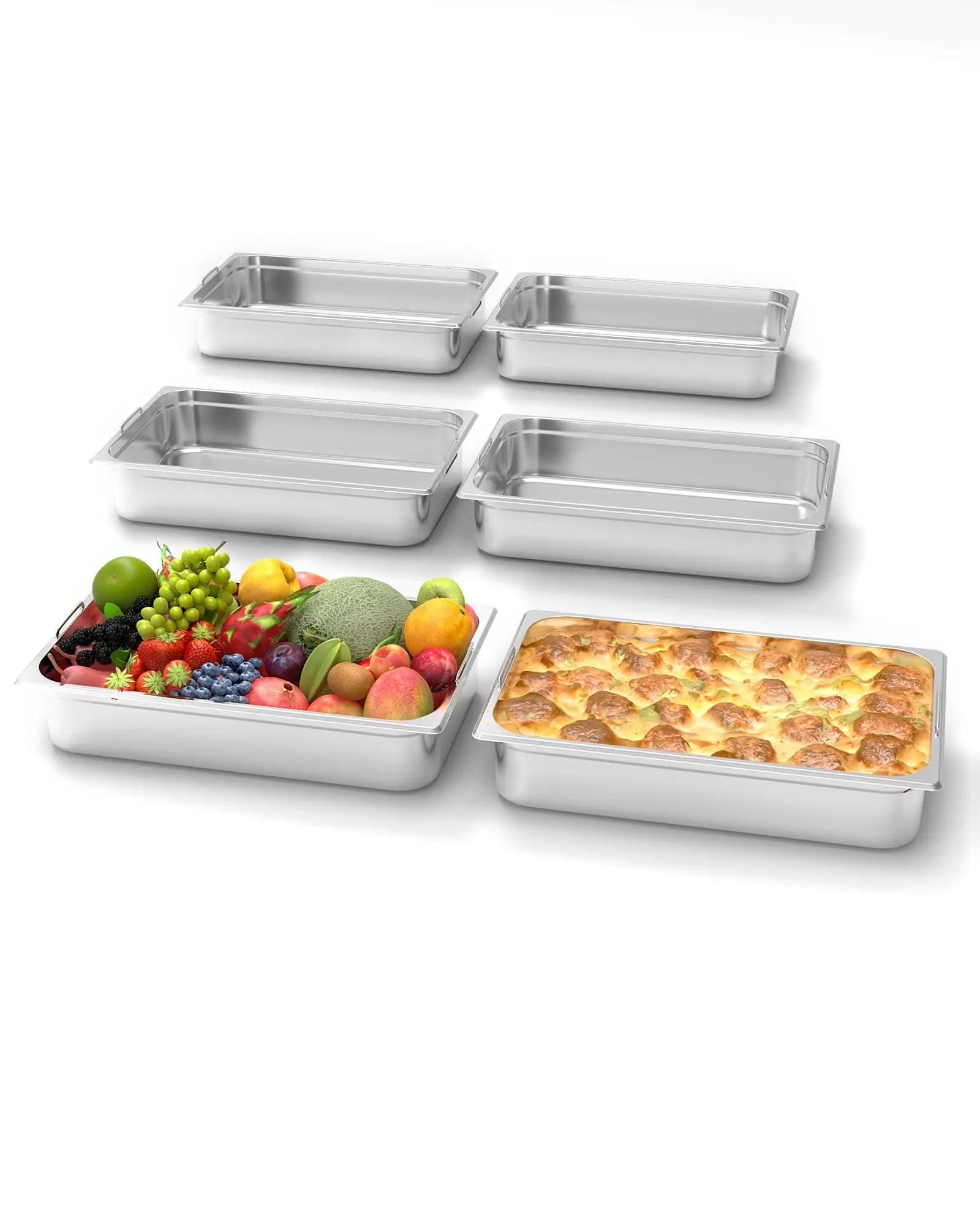 【GARVEE】6 Pack Full Size Food Pan,2.5 Inch Deep Commercial Catering Hotel Pan, NSF Certified, Stainless Steel Anti-Jamming Steam Table Pans,No Handle + No Lid