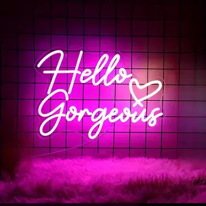 Hello Gorgeous pink letter design LED neon sign, suitable for bedrooms, living rooms, family gatherings, clubs, parties, bars, shopping malls, multi-purpose decoration USB power supply, switch control