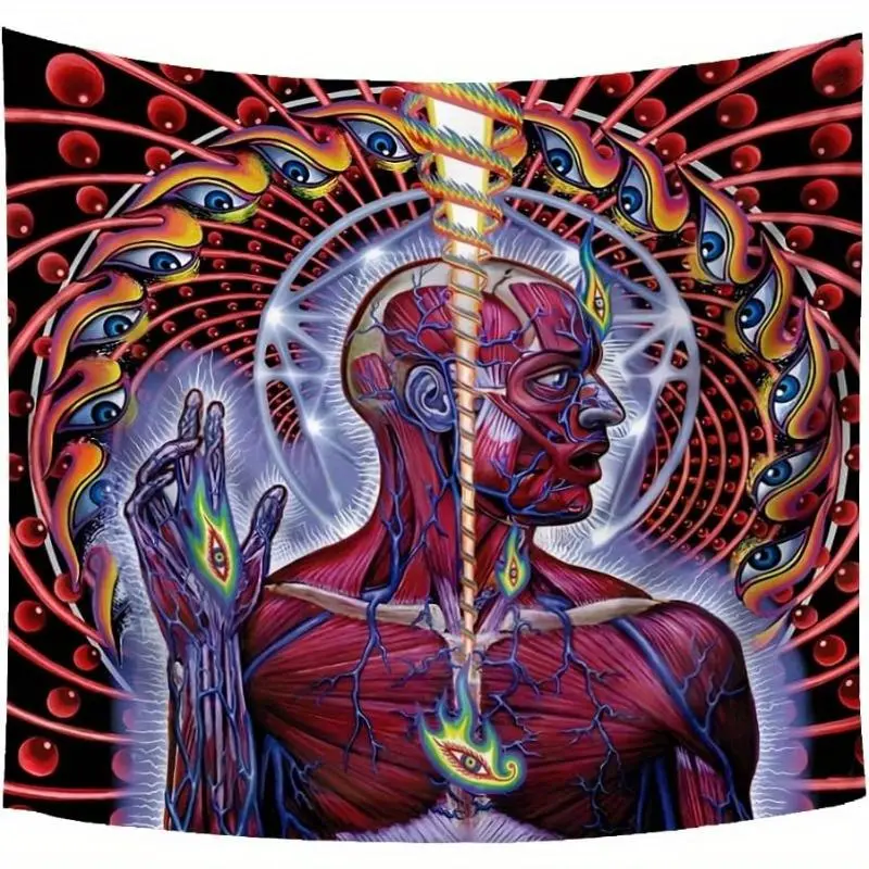 Large Size Vibrant Psychedelic Lateralus Tool Tapestry - Soft Fabric Poster with Anatomical Artwork, Eye Design, Horizontal Graphic, Wall Hanging Decor for Living Room, Bedroom