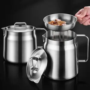 Multifunctional Oil Filter Pot Set, Kitchenware Stainless Steel, Includes Filter and Mesh Basket, Suitable for Fats and Edible Oils, Microwave Safe
