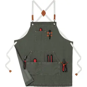 Denim Bbq Apron for Men Women with Pockets Adjustable   Chef Aprons for Kitchen Cooking Grilling Working