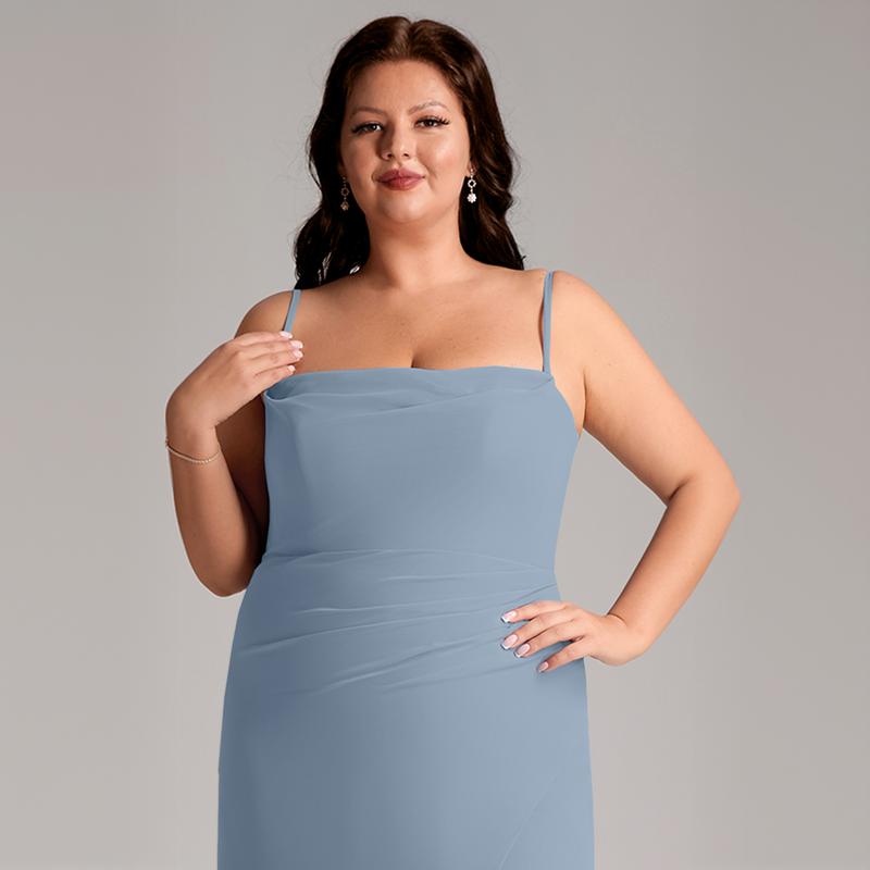 Azazie Leonis Strapless Cowl Pleated Slit Sheath Bridesmaid Wedding Ceremony Chiffon Dress