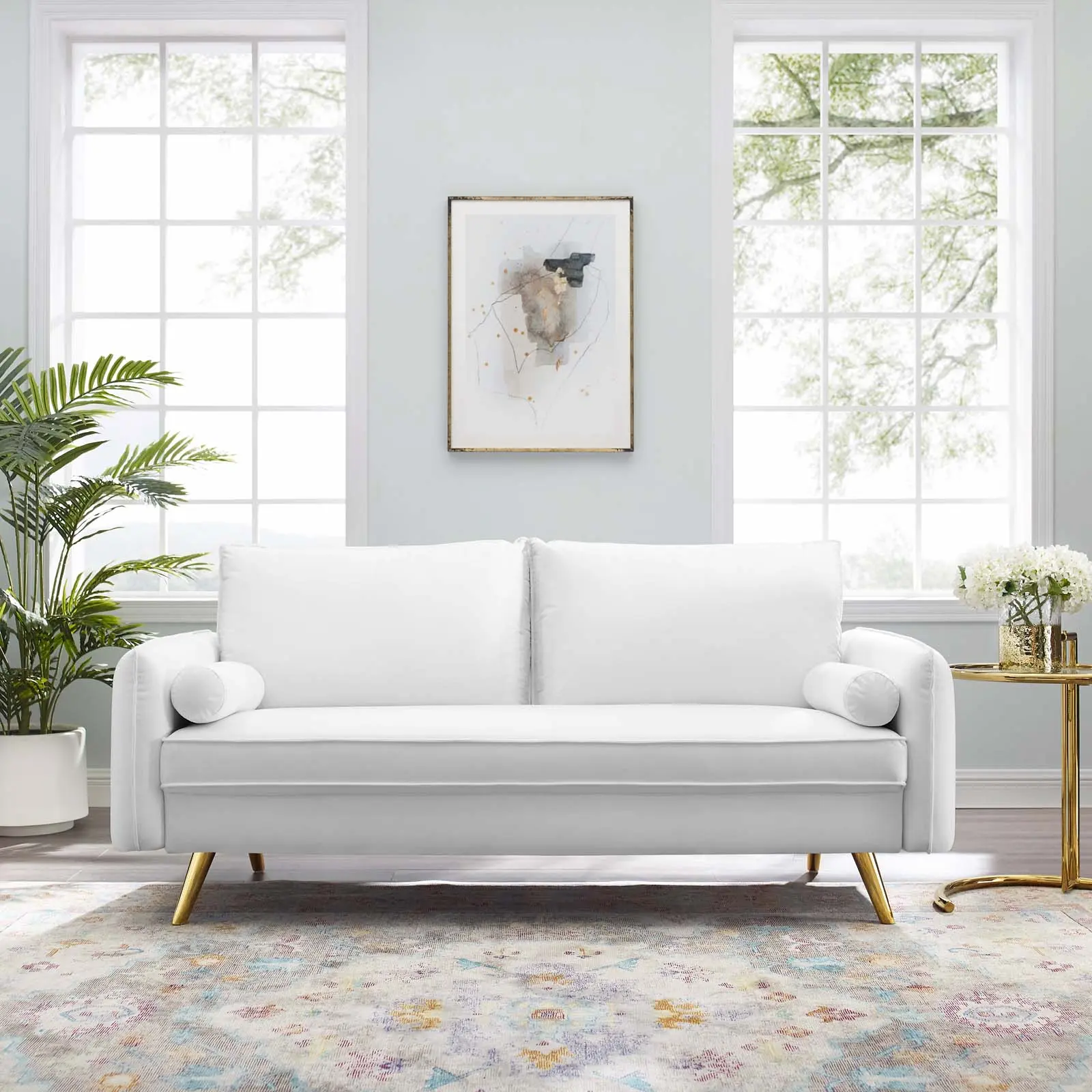 Modway Revive Performance Velvet Sofa in White Modway Revive Performance Velvet Sofa in White