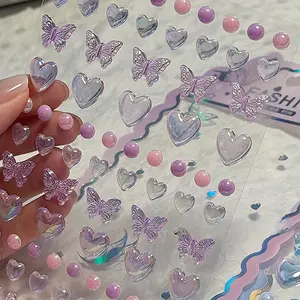 Crystal Decorative Sticker, Hand Account Decoration, Heart Butterfly Transparent Diary Decal, Perfect for Journaling and Scrapbooking, Crafts