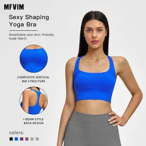 MFVIM Seamless Ribbed Yoga Tank Top - V-Back for Beautiful Backline, Form-Fitting, Breathable Wireless Sports Bra for Yoga, Running, Sports Bra Breathable, Wireless Sports Bras
