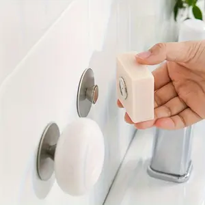 3pcs Magnetic Soap Holder, Round Non-Perforated Wall Mount, Self-Adhesive Easy Install, Creative Bathroom Soap Storage Accessory, Bathroom Essentials Accessories