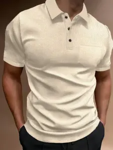 Mens Casual Pocket Polo Shirt | Classic 3-Button Placket Collared Top | Lightweight Breathable Material | Trendy Streetwear for Office, Vacation & Casual Wear | Menswear