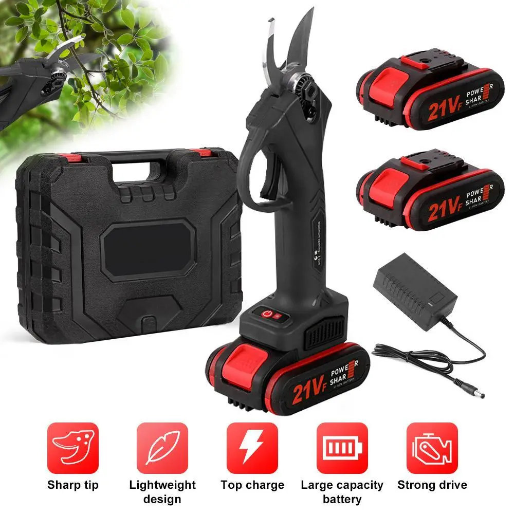 Professional Cordless Electric Pruning Shears Pruner, Electric Pruning Shears, with 2PCS Backup Rechargeable 7500mAh Lithium Battery Powered Tree Bran