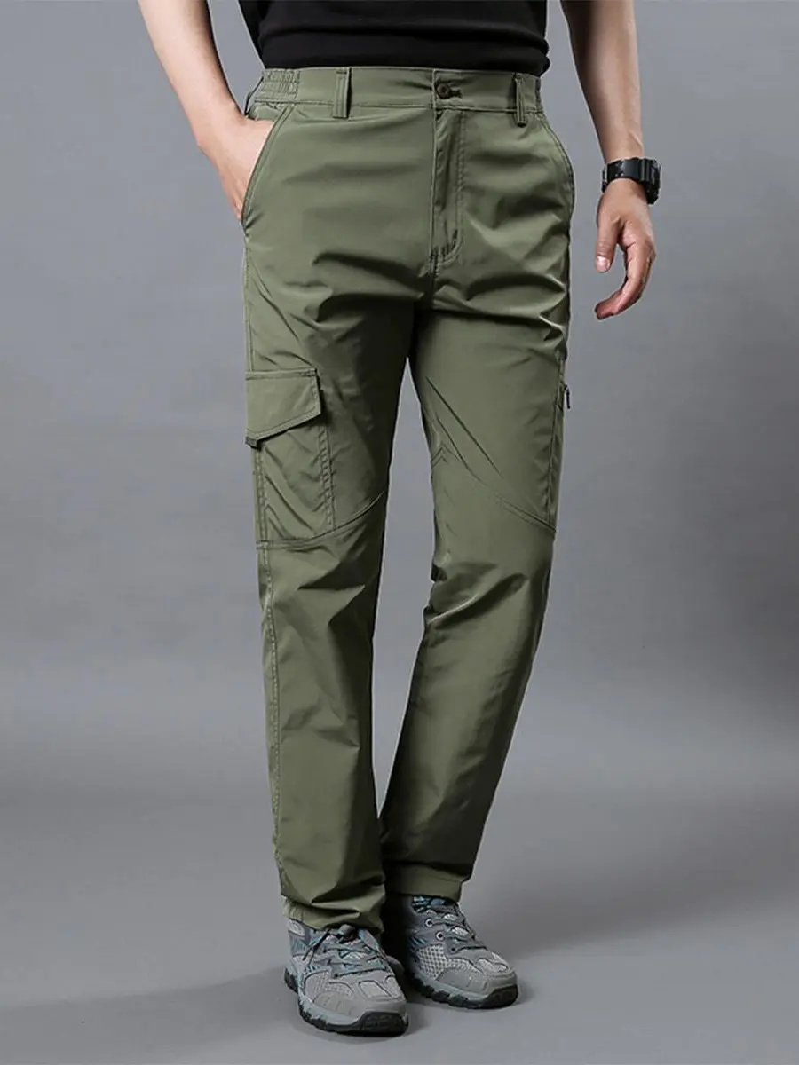 Men's Quick-Dry Cargo Hiking Pants - Lightweight Stretch Straight-Fit Tactical Trousers with Multi-Utility Pockets, Water-Resistant for Outdoor Hiking, Work Use