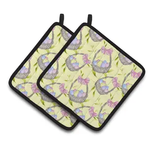 212 MAIN Easter Basket & Eggs Fabric Pot Holders - 2-Piece Insulated Hanging Kitchenware with Colorful Art for Kitchen Use