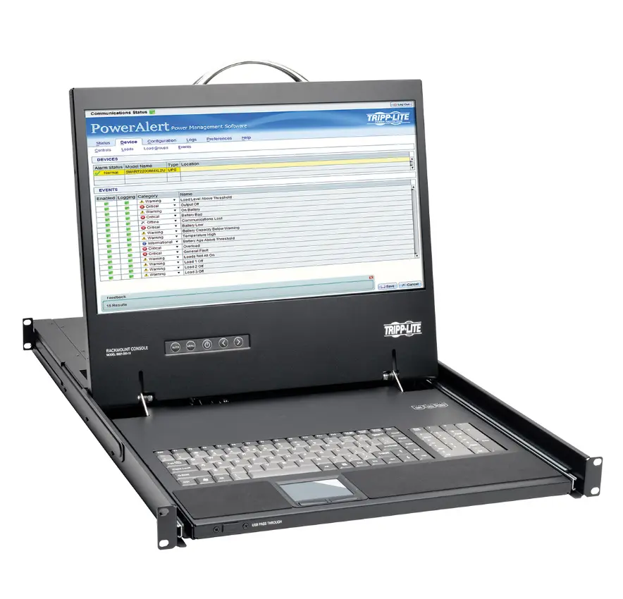 Tripp Lite TRL-B021-00019HD 1U Rack-Mounted KVM Console with 19 In.. LCD Screen, Sliding Drawer, Steel Housing, DVI/VGA Compatibility, USB, Full Keyboard, Touchpad