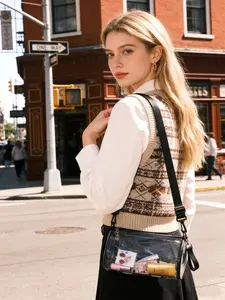 Women's Transparent Crossbody Bag, Adjustable Shoulder Strap, PVC Material, Stadium Approved, Perfect for Outdoor Decoration