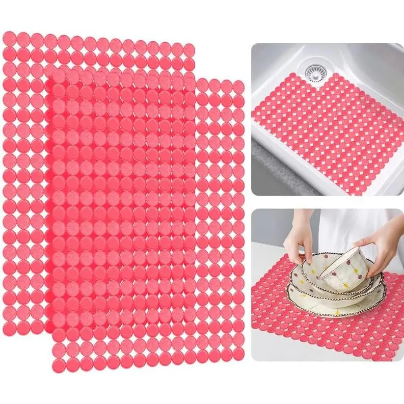 2-Pack Kitchen Sink Mat: PVC  Adjustable Sink Protector | Sink liner Pad | Dish Drying Mats, Easy to Clean & DIY Cut | 15.7 x 11.8 inch (Red)
