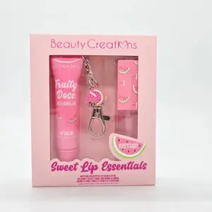 Beauty Creations Sweet Lip Essentials Set - Fruity Dose Watermelon Lip Balm & Hydrating Lip Oil with Keychain for Daily Nourishment and Smoothness