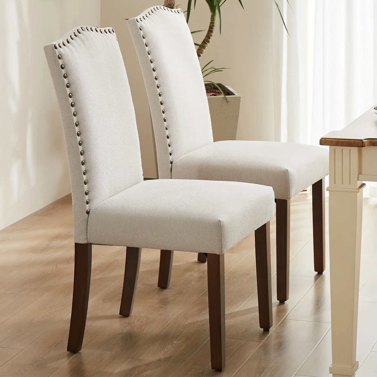 Sweet Furniture S - Dining Chairs, Kitchen Chairs, Modern Upholstered Fabric Dining Room Chair with Nailhead Back and Wood Legs