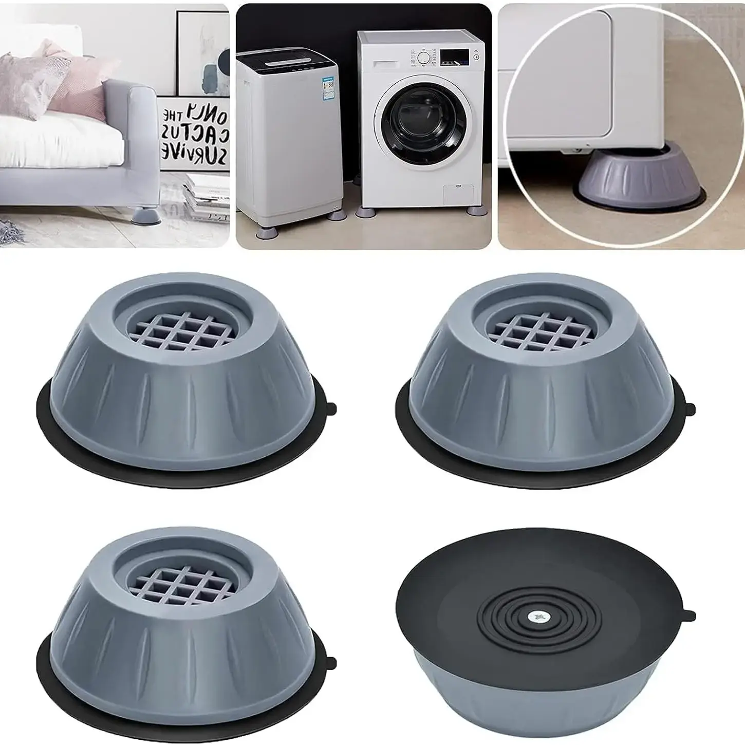 4Pcs Anti Vibration Pads for Washing Machine and Dryer Shock and Noise Cancelling Washing Machine Support Prevent Moving Shaking Walking Universal Size