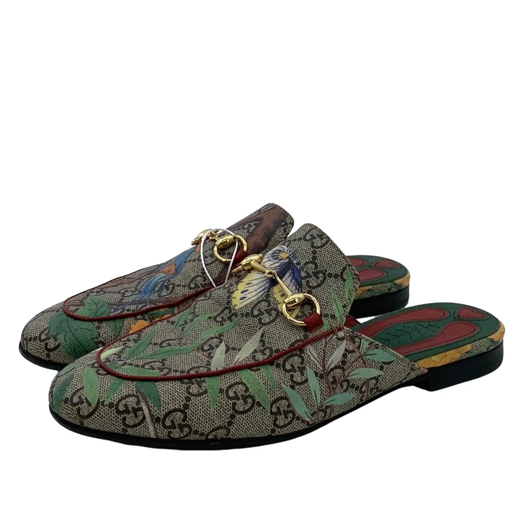 RDLT-Gucci Size 38 Multicolor Floral Bird Jacquard Horsebit Flat Mules-J36219