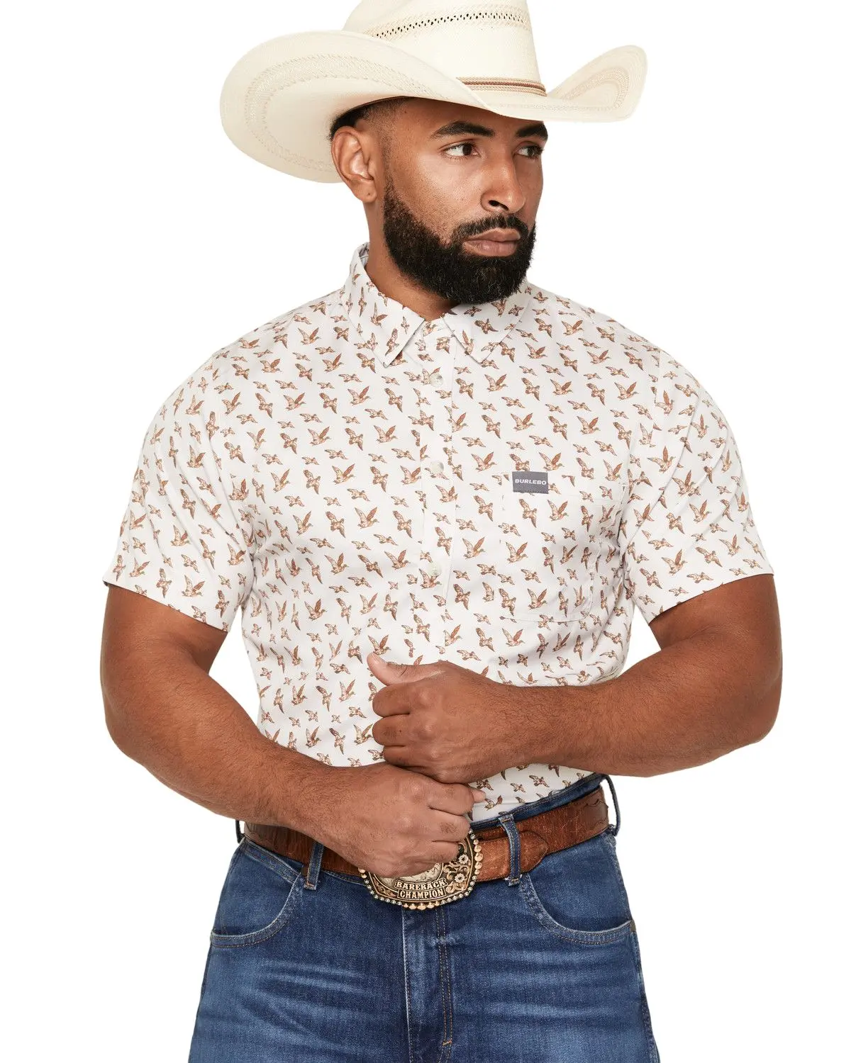 Burlebo Men's Men'S Mallard Flying Duck Print Short Sleeve Button-Down - Pbu-Mfi