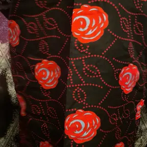 Red Flower Black Background Baati Fabric with Vibrant Floral Design for Crafting and Sewing Projects