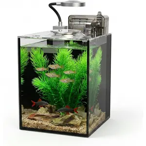 1.2 Gallon Small Aquarium Set Glass Fish ,Desktop Small Aquarium Kit for Beginners and  to Keep Betta Fish, Goldfish, Shrimp, and Aquatic  (Black, 1.2 Gallon (Complete Kit))