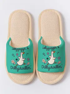 Fun Duck Print Toe-Open Slippers, All Season Soft Sole Home Floor Shoes, Anti-Slip Breathable Non-Stinky Footwear