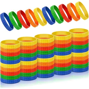 Civaner 60 Pcs Colorful Brick Party Favors Building Block Bracelets Goodie Bag Bulk Rubber Bracelets Silicone Wristbands Decoration for Birthday Carnival Prize Piñata Fillers Prizes