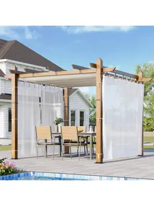 【Christmas Gift】maroon- 10x10 Ft Outdoor Pergola With Retractable Canopy Metal Gazebo Imitation Wood-Grain Column With Side Mesh Screen Modern Pavilion For Backyard Deck(Beige+White)